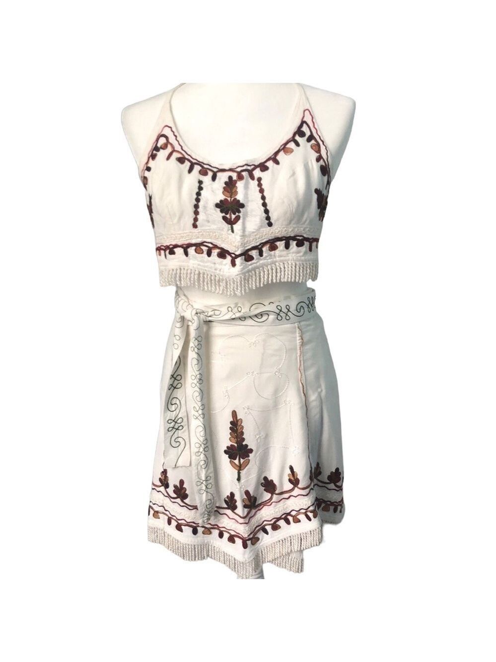 Shoreline Boho Embroidered Halter & Skirt Set One Size Fits Most Summer Outfit